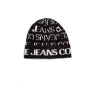 Zwarte Unisex Beanie met Wit Logo Lettering Versace Jeans Couture , Bl...