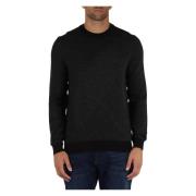 Wollen Crewneck Trui met Decoratief Patroon Boss , Black , Heren