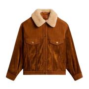 Shearling Kraag Leren Jas Golden Goose , Brown , Dames