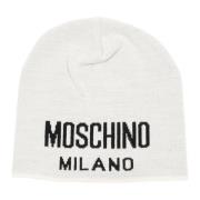 Effen Logo Beanie Muts Moschino , White , Heren