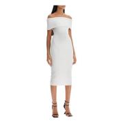 Off-Shoulder Gebreide Midi Jurk Mugler , White , Dames