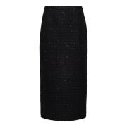 Zwarte Wollen Blend Pailletten Bouclé Pencil Rok Rotate Birger Christe...