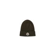 Khaki wollen beanie met logo patch Moncler , Green , Unisex