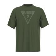 Driehoek Logo Katoenen T-shirt Guess , Green , Heren