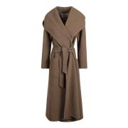 Kameel Haar Hooded Jas met Riem Max Mara , Brown , Dames