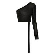 One Shoulder Logoed Katoenen Top Rick Owens , Black , Dames