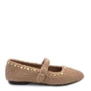 Eco-bont Kameel Ballerina met Gouden Studs ASH , Brown , Dames