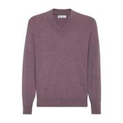 Rode Cashmere Ribgebreide Trui Brunello Cucinelli , Purple , Heren