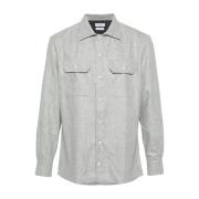 Grijze Wol Mélange Effect Shirt Brunello Cucinelli , Gray , Heren