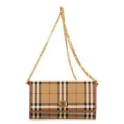 Pre-owned Coated canvas shoulder-bags Burberry Vintage , Beige , Dames