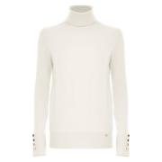 Gebreide polo hals trui met metalen knopen Kocca , White , Dames