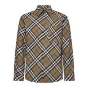 Geruit Motief Wol Katoen Shirt Burberry , Brown , Heren