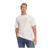 Driehoek Logo Katoenen T-shirt Guess , White , Heren