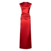 Rode Mouwloze Lange Jurk met Ronde Hals Max Mara , Red , Dames