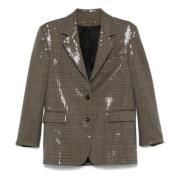 Zwarte Houndstooth Paillettenjas met Sterren Golden Goose , Gray , Dam...