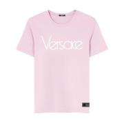 Roze Jersey Logo Print T-shirt Versace , Pink , Dames