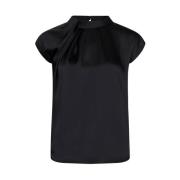 Fleur Drapy Satijnen Blouse Neo Noir , Black , Dames