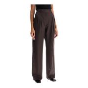 Dubbel Geplooide Wollen Broek Loulou Studio , Brown , Dames