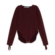 Bordeaux Crew Neck Logo Patch Top Andrea Adamo , Red , Dames