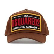 Logo Patch Distressed Baseball Cap Dsquared2 , Brown , Heren