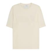 Melk T-shirt met palm bedrukt logo Laneus , Beige , Dames