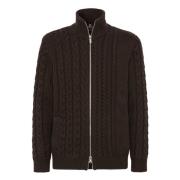 Gemengde Steek Full-Zip Trui van Merinowol Boggi Milano , Brown , Here...