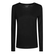 Lange mouw katoen kasjmier T-shirt Majestic Filatures , Black , Dames