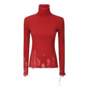 Turtleneck Stretch Fabric Sweater MM6 Maison Margiela , Red , Dames