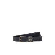 Monogram Leren Logo Riem - Blauw Tommy Hilfiger , Black , Dames