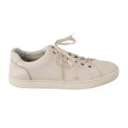 Logo Casual Leren Sneakers Dolce & Gabbana , Beige , Heren