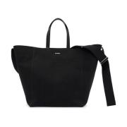 Canvas Utility Tote Bag met leren details Jil Sander , Black , Dames