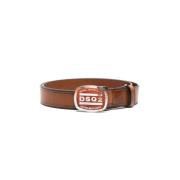 Logo Gesp Riem Bruin Leer Italië Dsquared2 , Brown , Heren