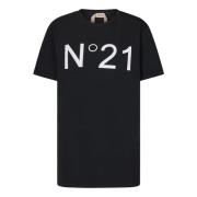 Zwart Katoenen Jersey T-Shirt N21 , Black , Dames