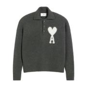 Donkergrijze Alpaca Blend Polo Sweater Ami Paris , Gray , Heren