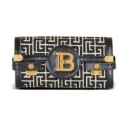 B-Buzz 23 leren clutch met jacquard monogram Balmain , Black , Dames