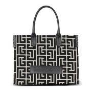 B-Army 42 monogram jacquard en leren tote tas Balmain , Black , Dames