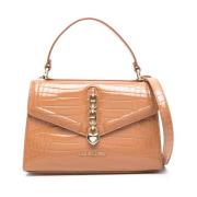 Bruine Krokodileffect Kettingdetail Tas Love Moschino , Brown , Dames