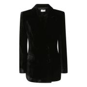 Glad Fluweel Double-Breasted Blazer P.a.r.o.s.h. , Black , Dames