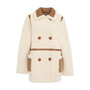 Beige Faux Shearling Jacket Aw24 Stand Studio , Beige , Dames