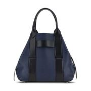 Blauwe Script Tote Tas met Zilveren Details Hogan , Blue , Dames