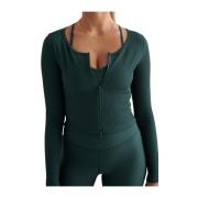 Smaragd Geribbelde Vest met Tweewegsrits Aim'n , Green , Dames