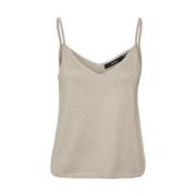 Shine V-Neck Top Silver Lurex Beige Vero Moda , Beige , Dames