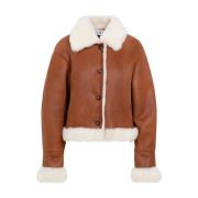 Witte Bruine Shearling Winterjas Loewe , Brown , Dames