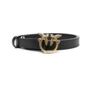 Zwart Leren Logo Gesp Riem Pinko , Black , Dames