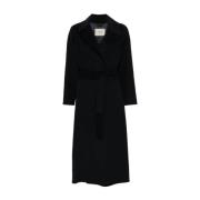 Midnight Blue Wool Blend Belted Coat Paltò , Blue , Dames