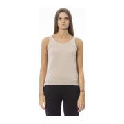 Geribbelde tanktop met metalen monogram Baldinini , Beige , Dames