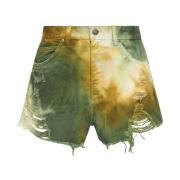 Denim shorts met militair groene details Pinko , Multicolor , Dames