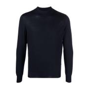 Virgin Wool Crew-Neck Gebreide kleding Barba , Blue , Heren