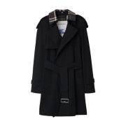 Zwarte Katoenen Trenchcoat met Ruitpatroon Burberry , Black , Dames