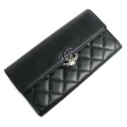 Pre-owned Leather wallets Chanel Vintage , Black , Dames